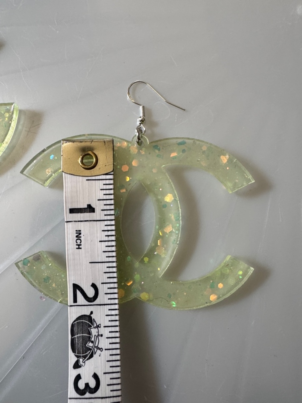 Streetwear Sparkle Yellow CC Fashion Dangle Earrings - Picture 8 of 8